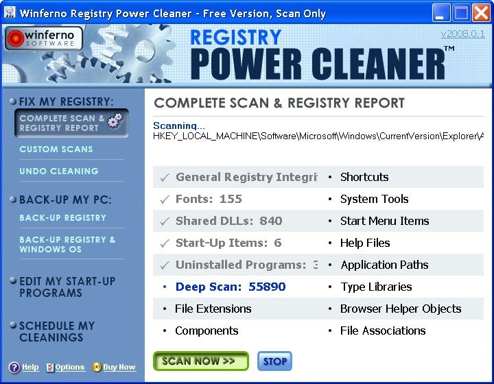 MainScreen of Registry Power Cleaner