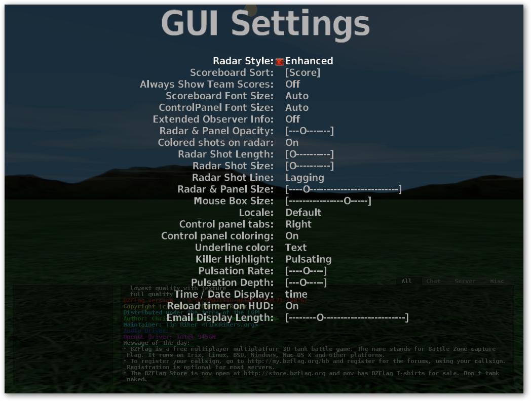 GUI Settings screen