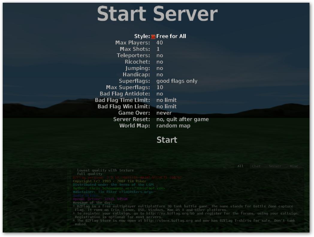 Start your own server screen