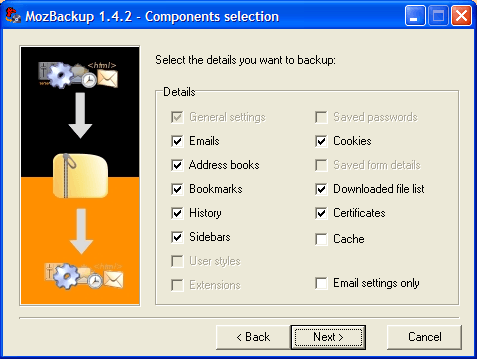 Components Selection window