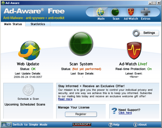 Ad-Aware's Main Page