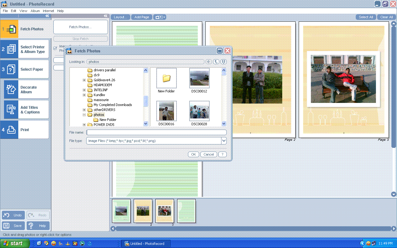 Importing photos you want to print
