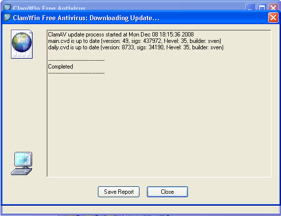Downloading virus database update