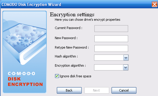 Encryption password settings