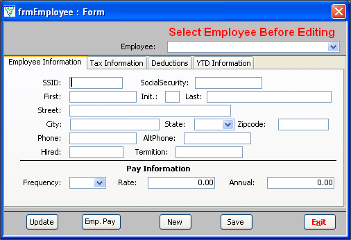 Employee Maintenance Form