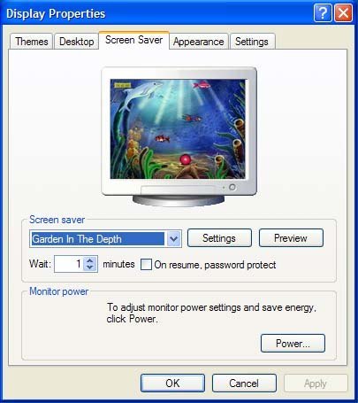 Screensaver display properties.