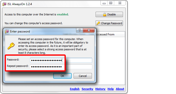 Set the computer access password.