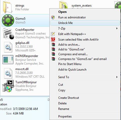 Using UnlockMe from the Context Menu