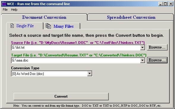 Document conversion tab