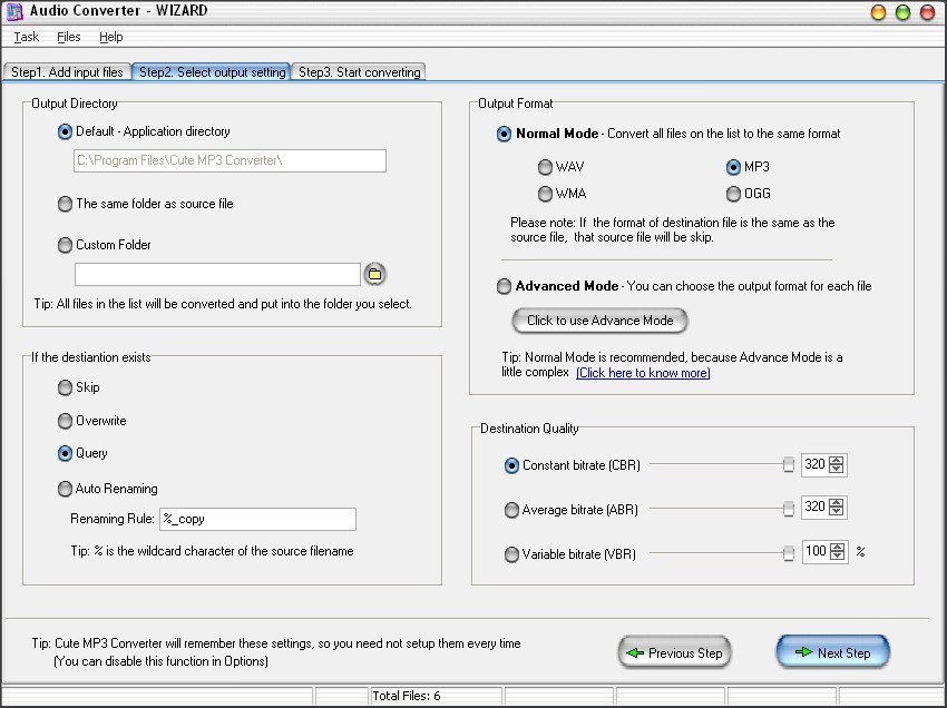 Audio Converter - Select Output Settings