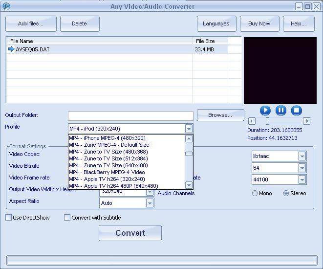 Main window and formats supported