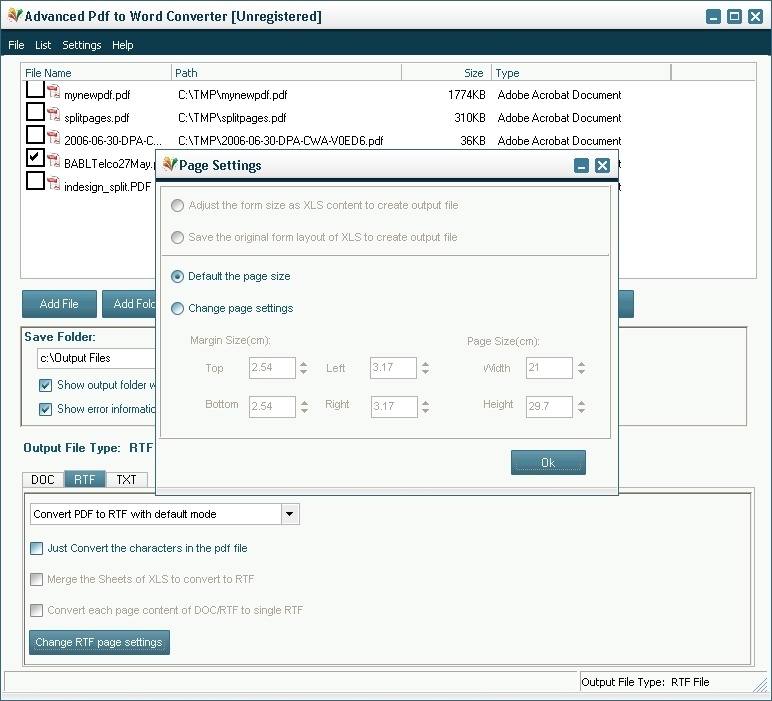 RTF Page Settings