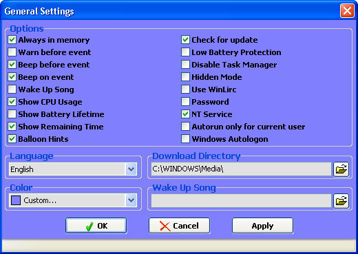 General Settings window