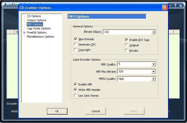 CD Grabber - MP3 Settings