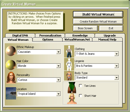 Customize your virtual woman.