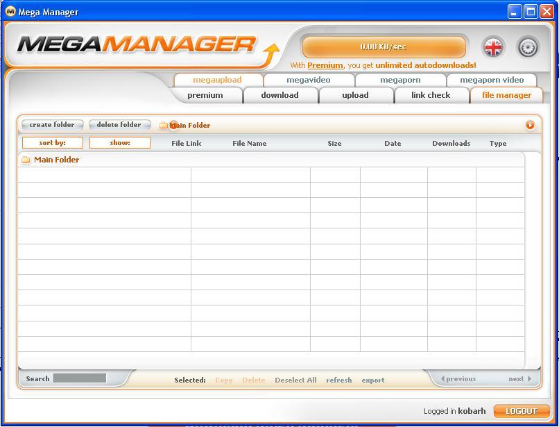 Mega Manager main window