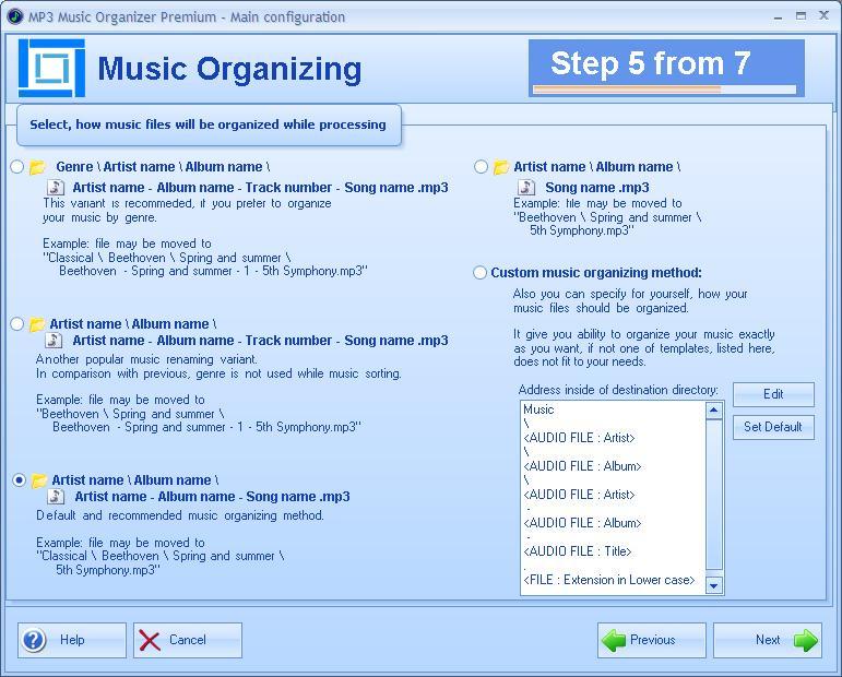 Music Organizing Settings