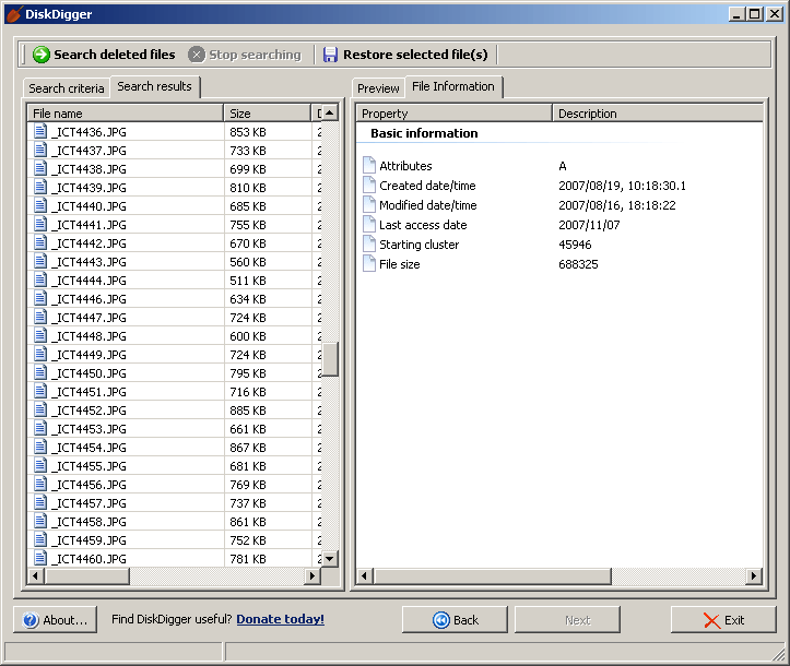 Scanning results