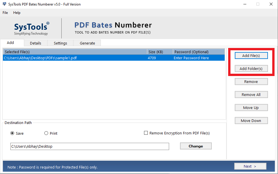 Add PDF File & Folder to Insert Bates
