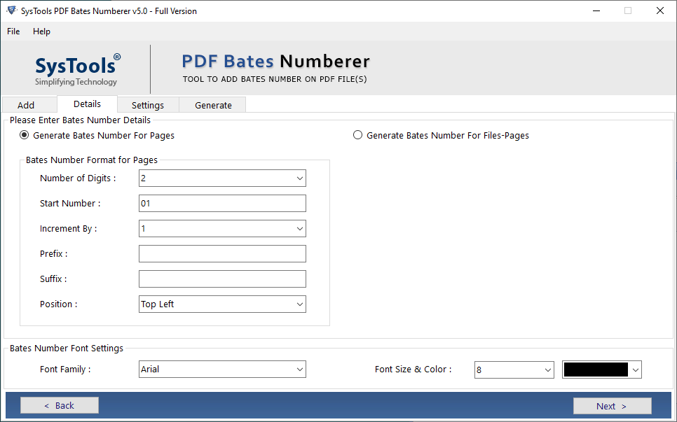 Fill Bates Number Format Details