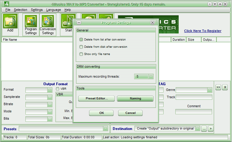 Program settings