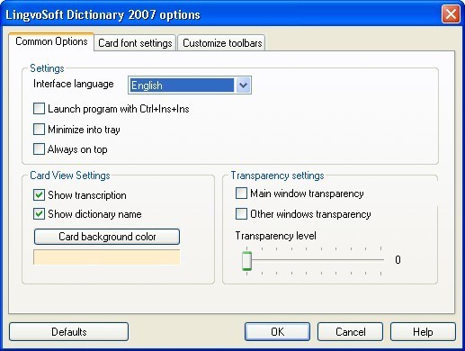 Common Option window