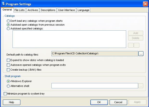 Program settings