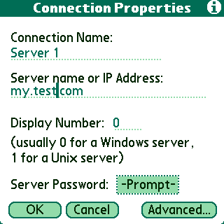 Connection properties screen