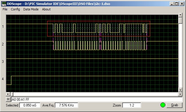 I2C Write Command, Captured and Decoded by DDSCOPE