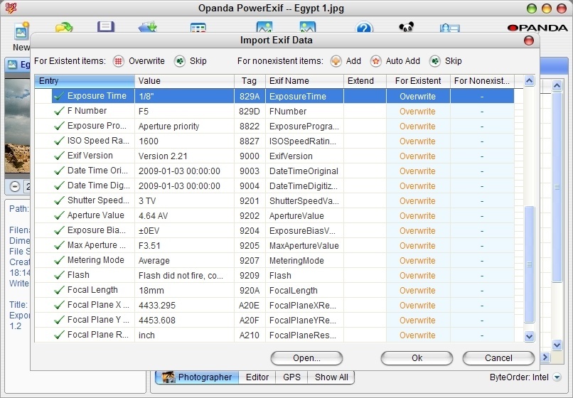 Importing EXIF Data