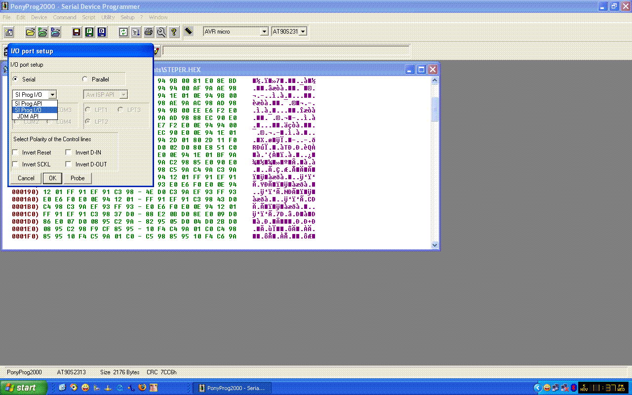 Setting up the programmer type(serial or parallel)