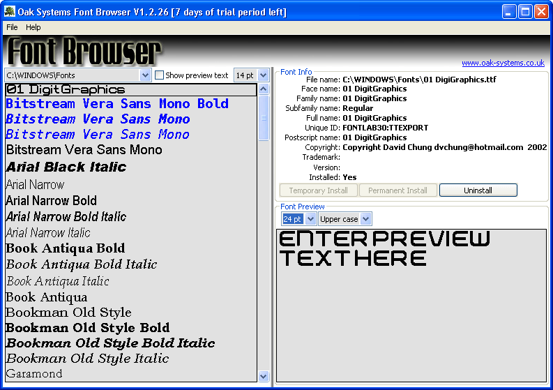 Temporary Installed font window