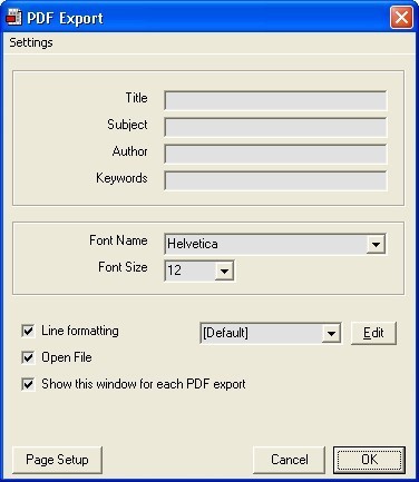 PDF export detail window
