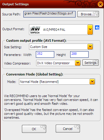 Output settings