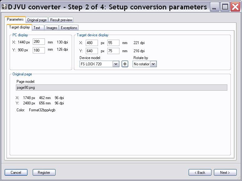 Conversion parameters