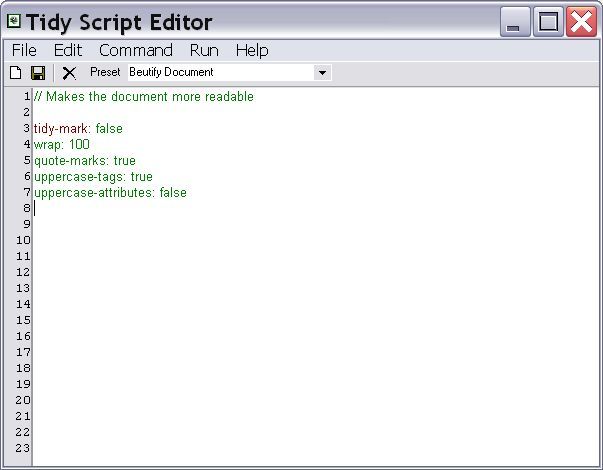 Tidy scrip editor