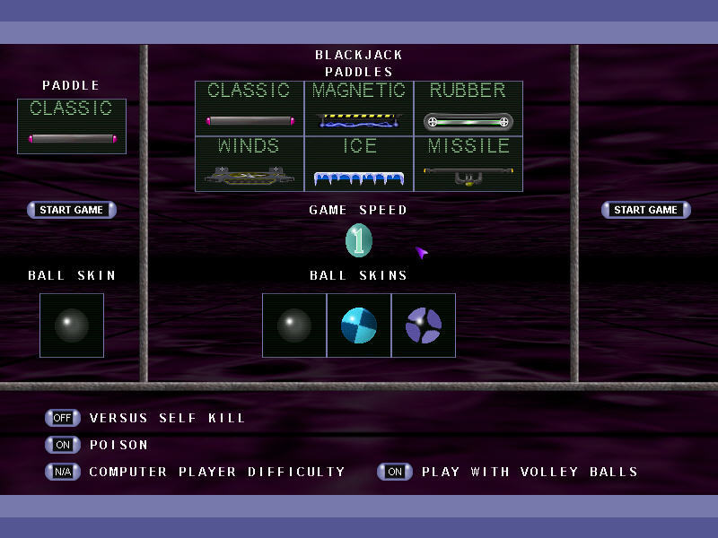Paddle and Ball Selection Screen