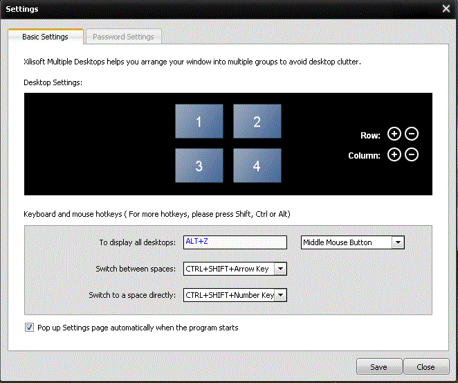 Main Settings Window