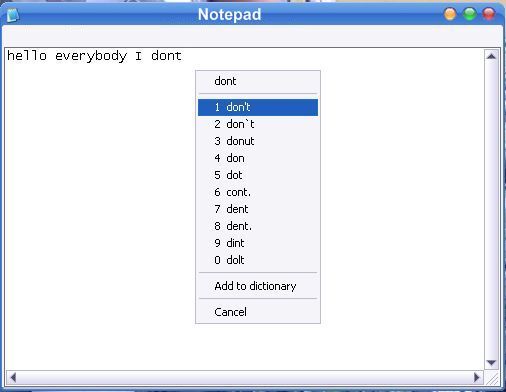 Using TinySpell on Notepad