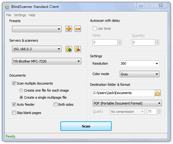 BlindScanner Client dialog