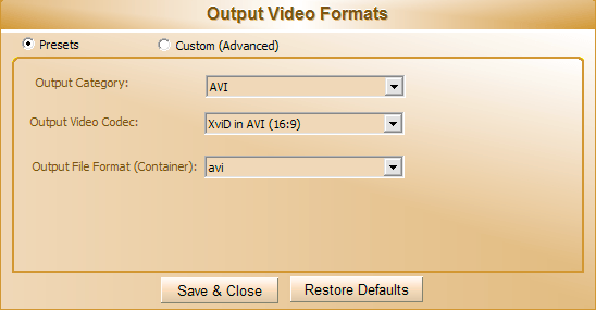 Output video formats