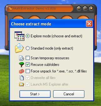 Choose extract mode