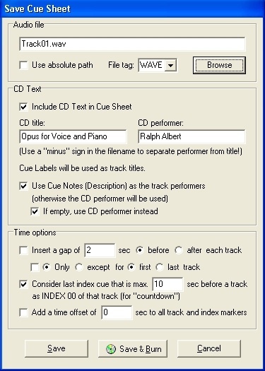 Saving a CUE Sheet