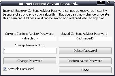 password recovery for Internet content advisor