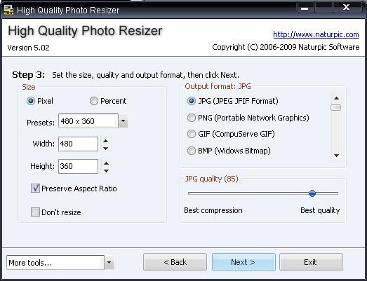 Resolution and output format settings