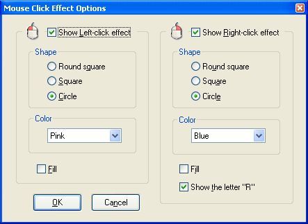 Mouse click effect options