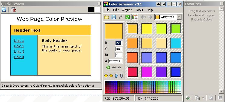 Drag and drop colors onto a basic web layout preview screen for easy website color management.
