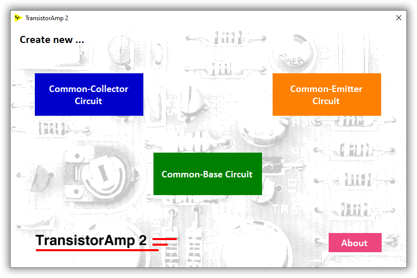 Start screen of TransistorAmp 2