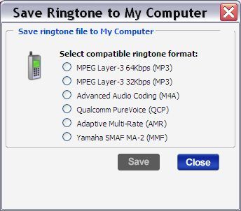 Save ringtone to My computer