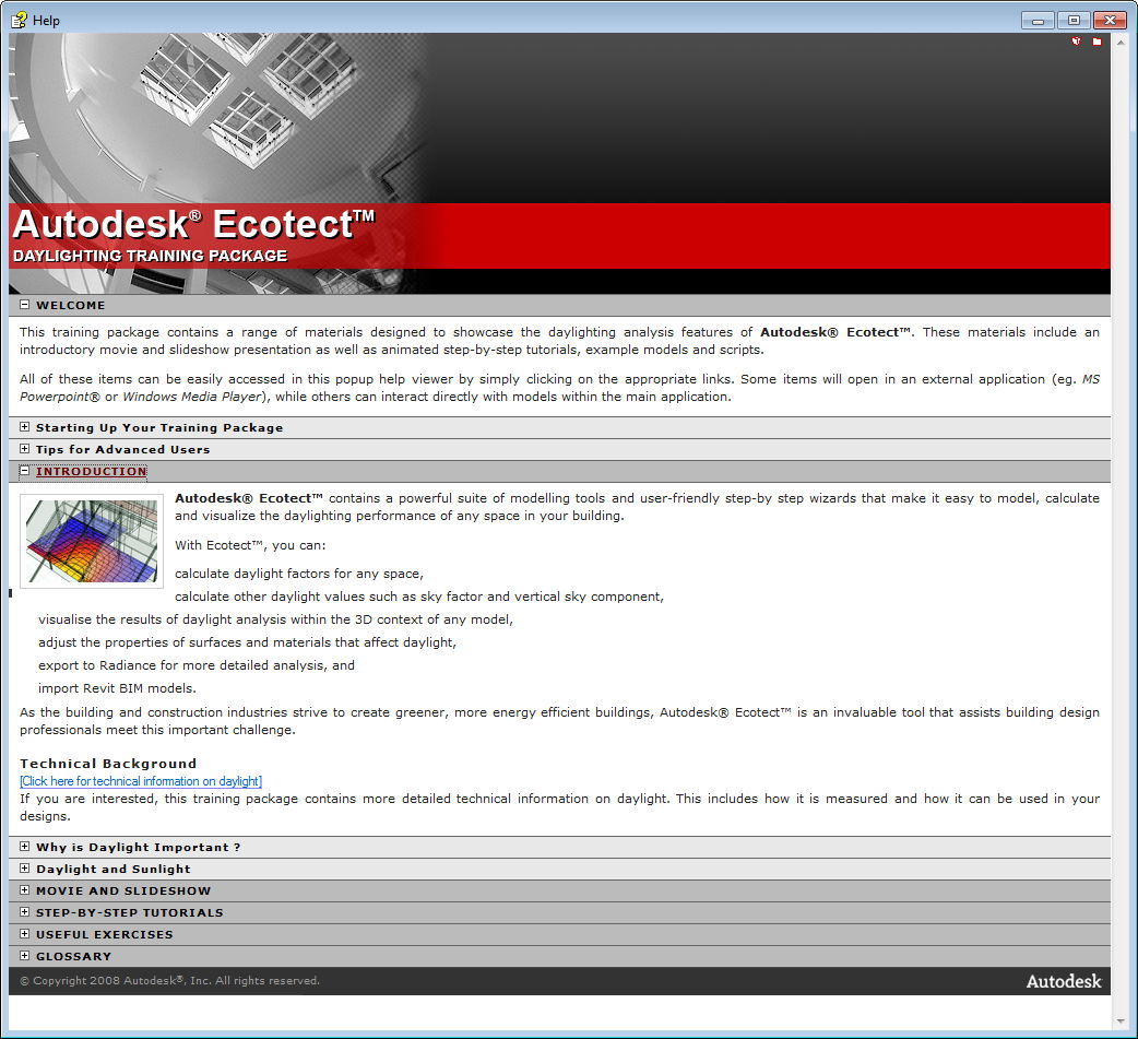 Autodesk Ecotect Daylighting Training's Help File (Main File)